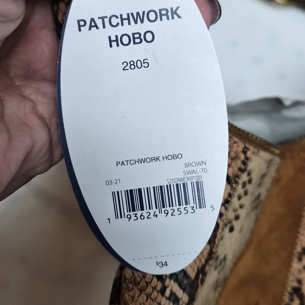 Nwt Scoop Brown and Tan Snake Print Women's Boho Bag